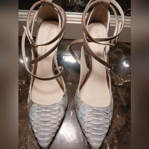 Elegant Women's Snakeskin Heels with Ankle Strap